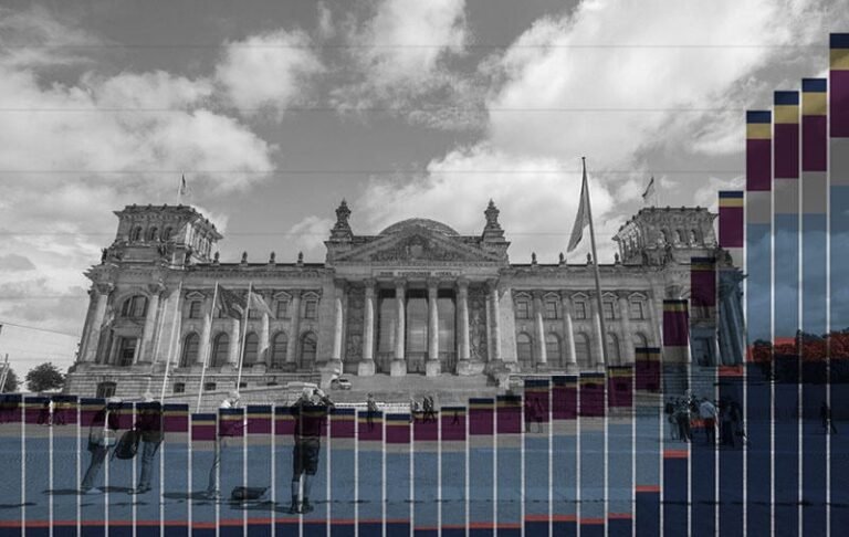 Budget Brief: Further Boost To German Defense Spending bar chart overlaying Germany's Reichstag