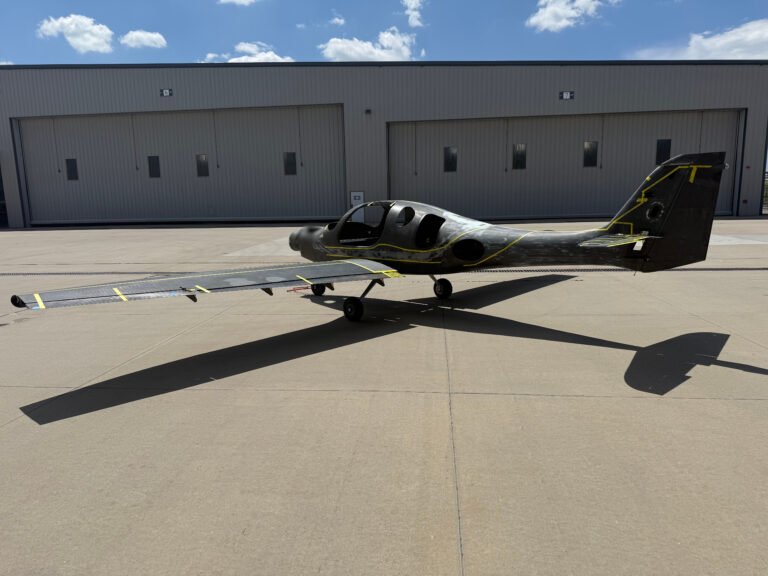 Bye Aerospace completed the first flight of its eFlyer 2, a two-seat training aircraft featuring an efficient electric propulsion system. [Credit: Bye Aerospace]