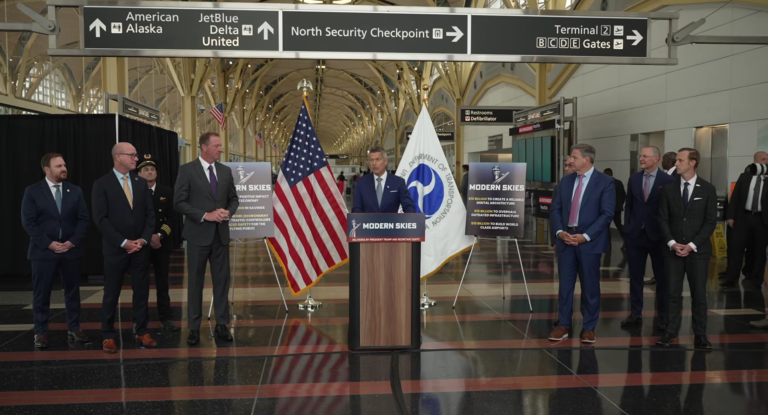 U.S. Transportation Secretary Sean Duffy news conference at Reagan Airport in Washington D.C.