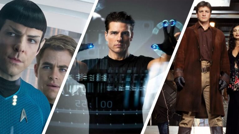 The 12 best sci-fi movies of the 2000s Split image showing three sci-fi movies from the 2000s: Star Trek, Minority Report, and Serenity