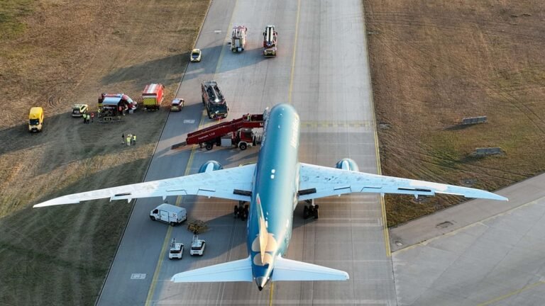 Trat der Vietnam Airlines-Kapitän in München auf die Bremse? Boeing 747-8I D-ABYG von Lufthansa in Indien.