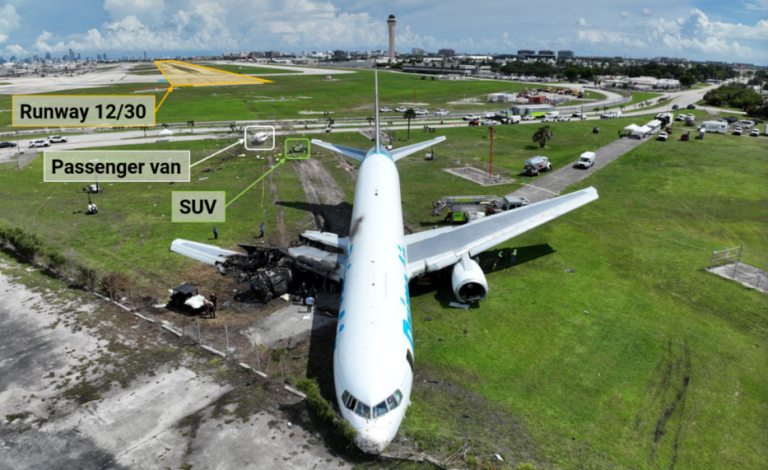 Amazon Prime Air Boeing 767 cargo jet in grass after overrunning Miami Airport runway