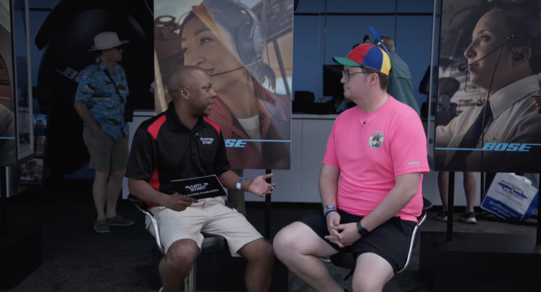 ‘Aviation Start’ podcast host Jamail Larkins interviews guest Marcus Miller. [Credit: FLYING]
