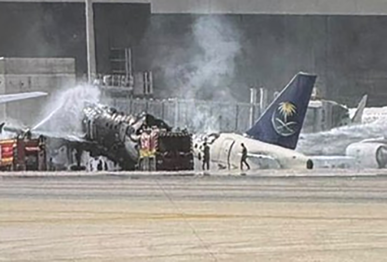 BREAKING Saudi Arabian Airlines aircraft destroyed in fire at Riyadh airport amid reported missile attack