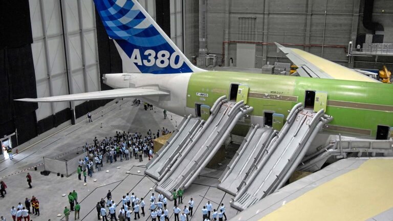 Evakuierung im Ernstfall: So funktionieren Notrutschen im Flugzeug Detail Abschussmarkierungen an USS Abraham Lincoln