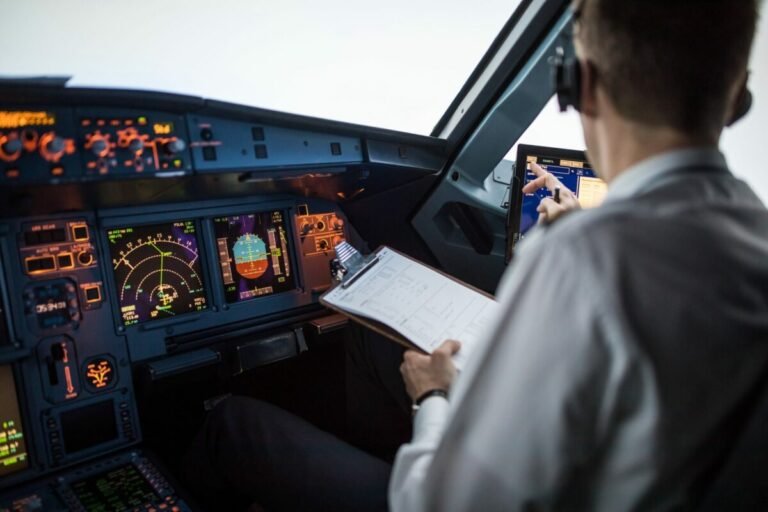 Pilot sitting in aircraft cockpit