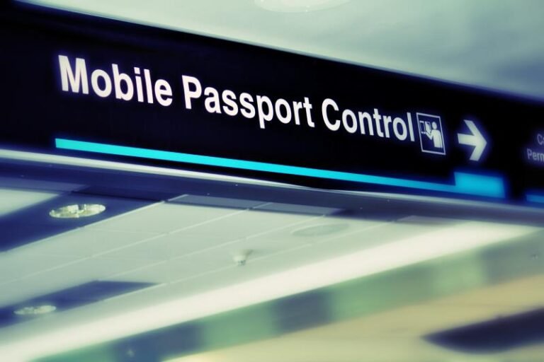 Mobile Passport Control signage at airport
