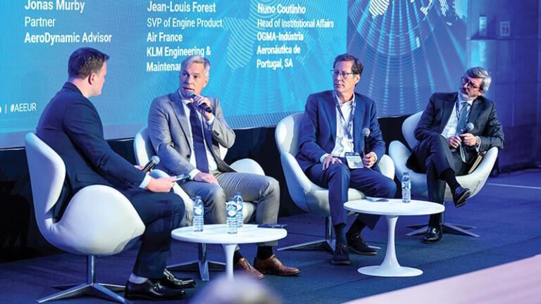 Geopolitics And Material Shortages Reshape Europe’s Engine Aftermarket four people in chairs talking