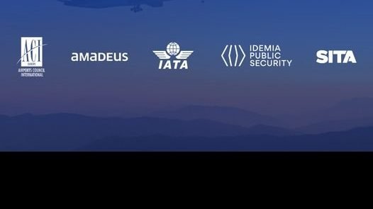 New biometrics coalition advocates for passenger choice Logos for biometrics coalition members Airports Council International (ACI) Europe, Amadeus, the International Air Transport Association (IATA), IDEMIA Public Security and SITA, against a blue background.