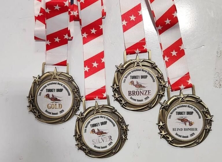 Medals to be awarded for the International Invitational World Champion Rubber Turkey Drop [Credit: Larry Kelley/Facebook]