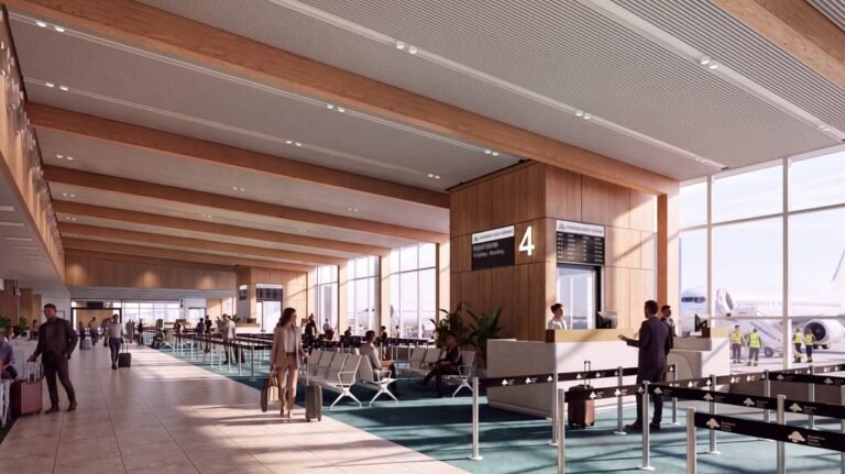 Interior of the under-construction terminal at Sunshine Coast Airport.