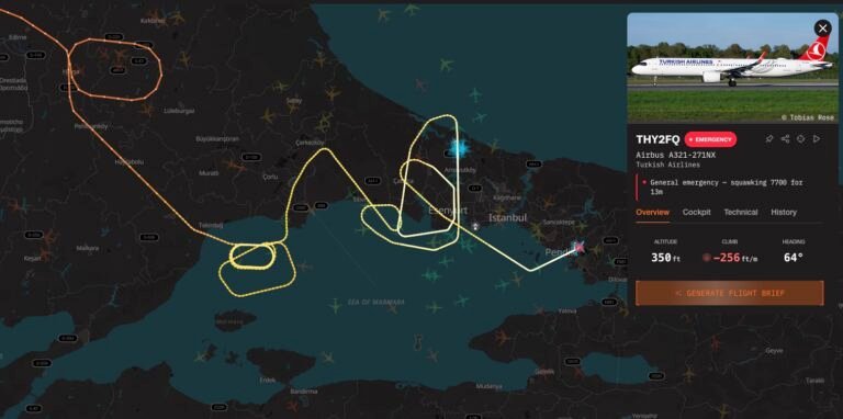 Turkish Airlines flight TK1808 declared an emergency due to low fuel Turkish Airlines flight TK1808 declared an emergency due to low fuel