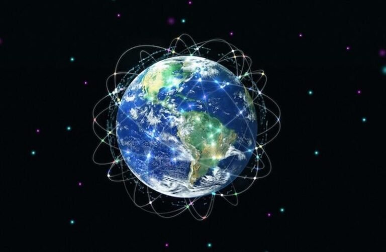satellites orbiting earth rendering