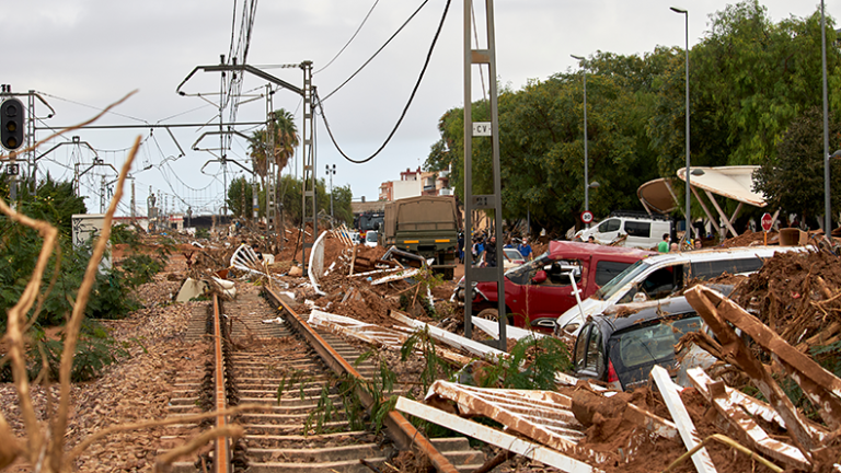 Why insurance protection gaps are a concern for central banks Train tracks destroyed after the floods caused by Storm Dana in 2024 at Paiporta, Valencia, Spain